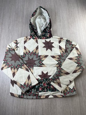Handmade Vintage Star Quilt Hoodie Upcycling Patchwork Jacke Boho Oversized M