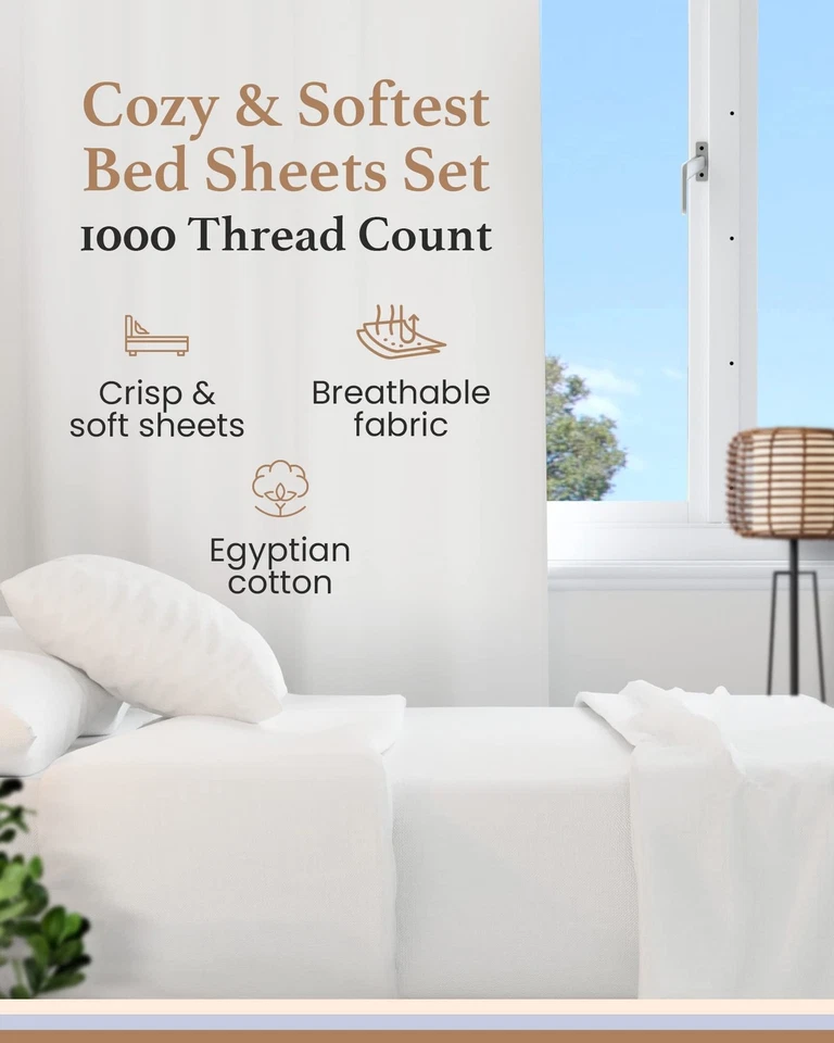 Split King Sheets Sets for Adjustable Bed Cotton, Luxury Sheets, 1000 TC Egyp... - Image 3 of 4