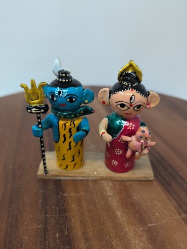 MAHANT JI Wooden Handmade Shiva Parvati Ganesh Idol Or Lakdi Ke Shiv Parivar