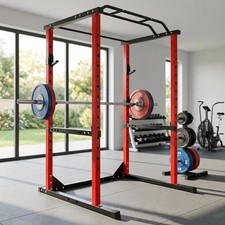 Power Cage Squat Rack 1200lbs Squat Machine with Dip Bars  J-hooks for Home Gym