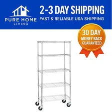 Durable 5-Shelf Heavy-Duty Shelving Unit with Easy-Glide Casters - 30" L x 14" W
