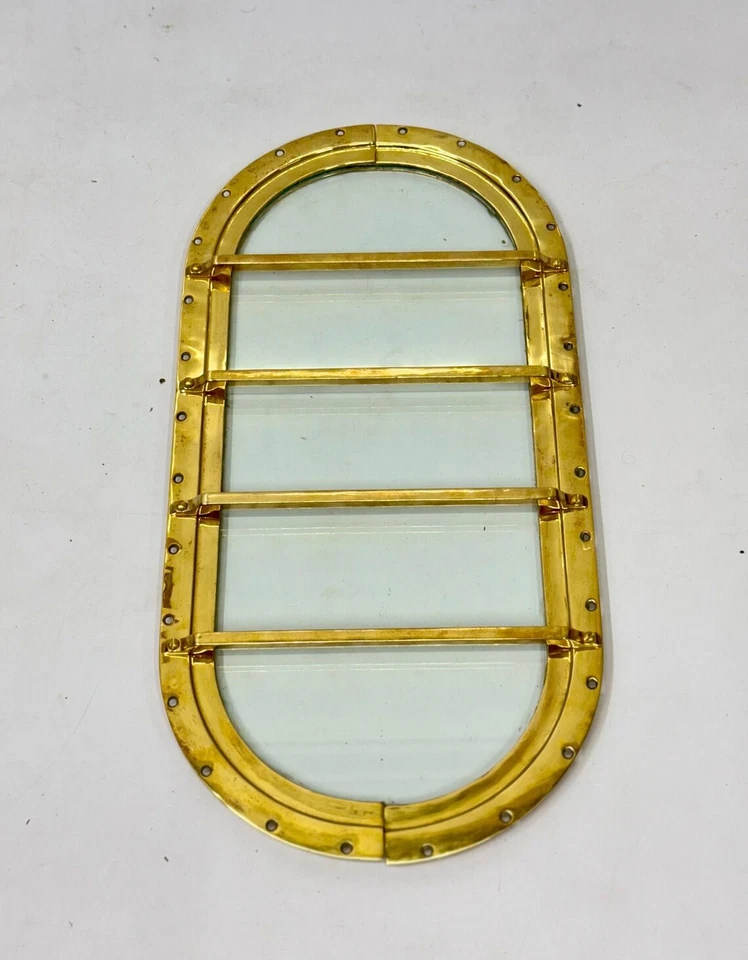 Antiguo ojo de buey ventana de latón de salvamento de barco pesado decoración de pared marítima Foto 3 de 4