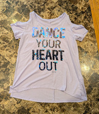 Justice Girls 10 Purple Cold Shoulder Sequin Dance Activewear T-Shirt