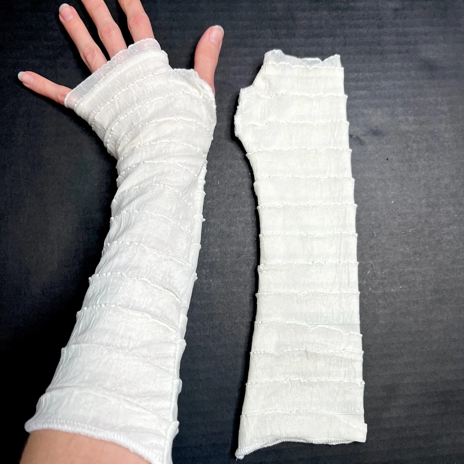 Ruffle Gloves Cream White Mummy Hand Warmers Bandage Fishnet Arm Covers Striped