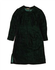 VINTAGE Womens Long Sleeve A-Line Dress EU 38 Medium Green Pinstripe CP15