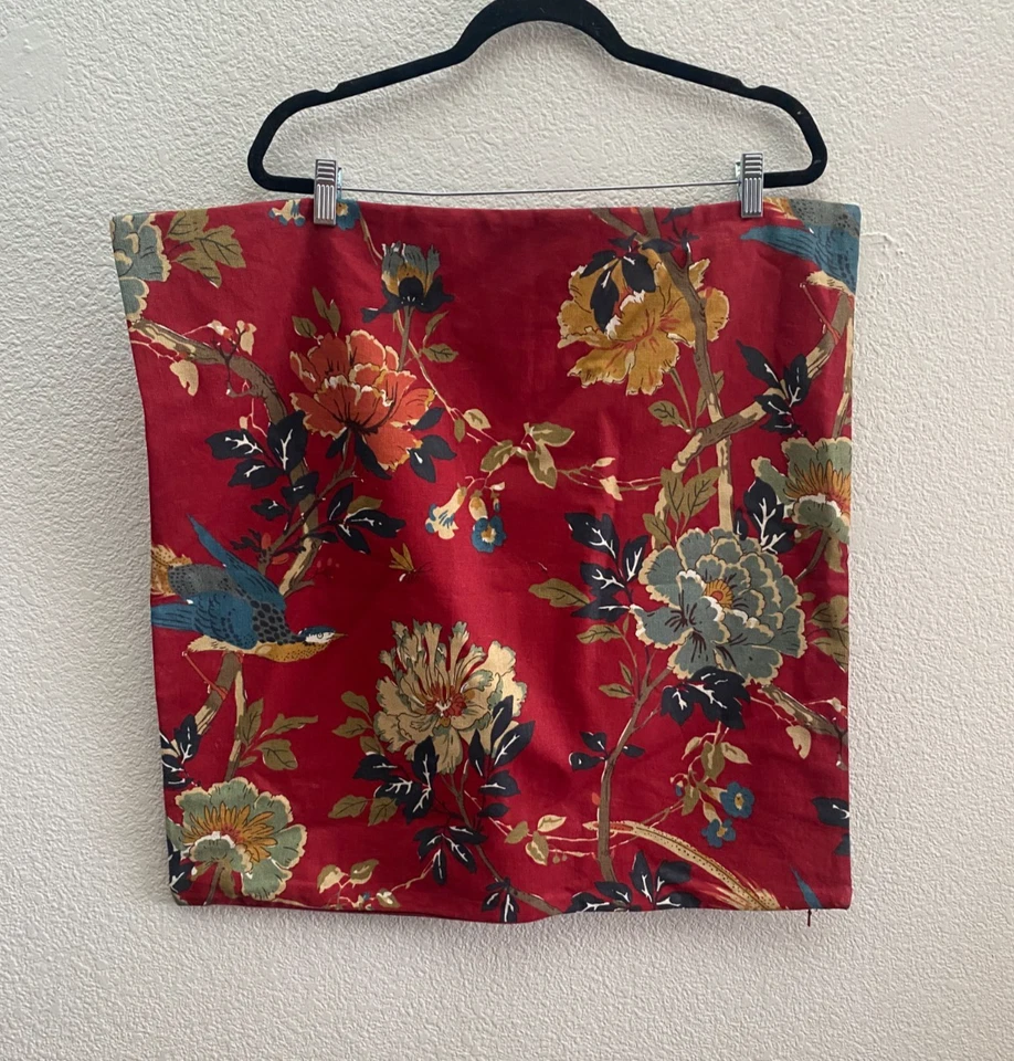 Pottery Barn Brighton Chinoiseries Red 24" Linen Blend Bird Floral Pillow Cover - Image 2 of 4