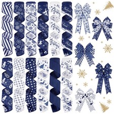 12 Roll 60 Yard Christmas Wired Ribbon Blue Snowman Deer Snowflake multicolor