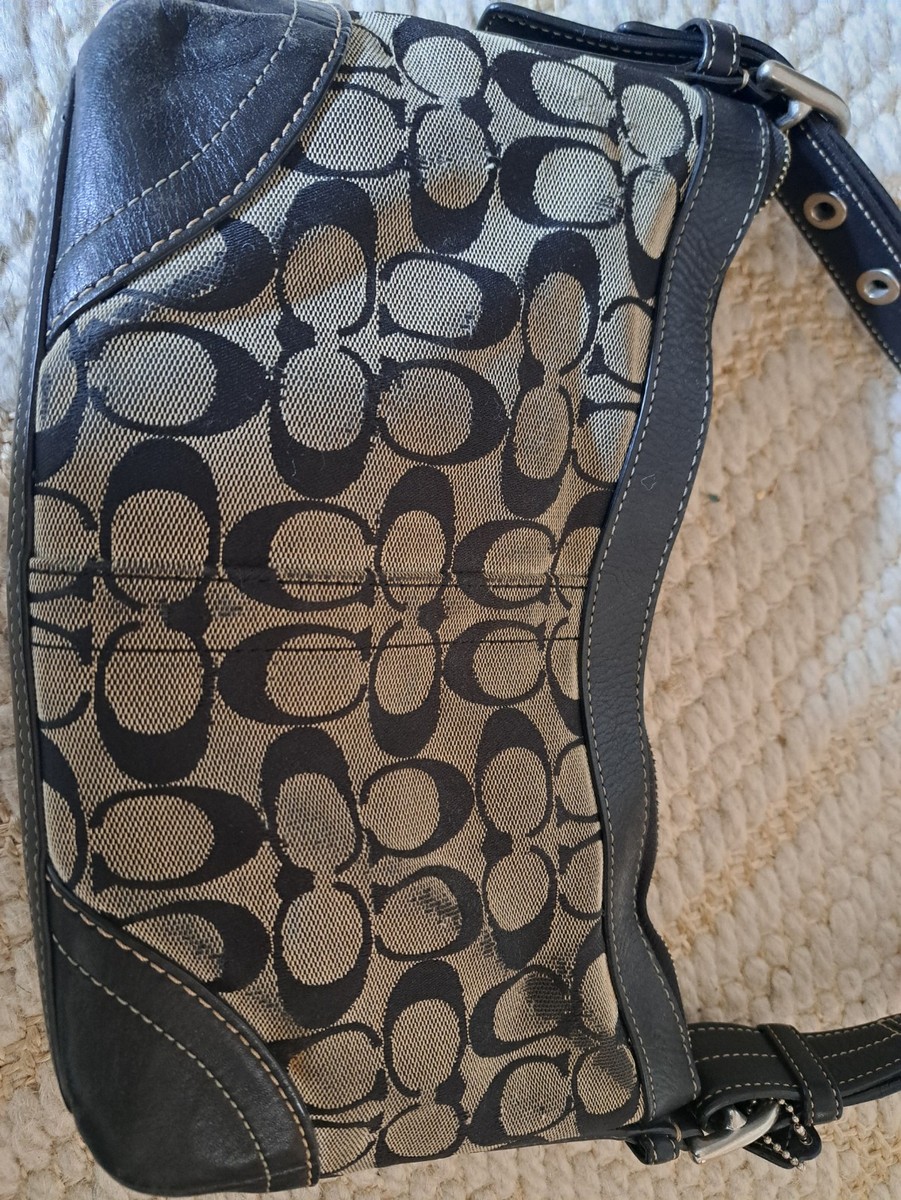 Coach Signature Canvas Shoulder Bag Brown Black Monogram Y2K Zip