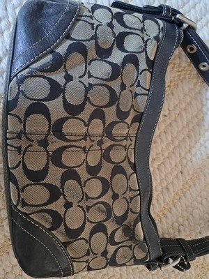 Coach Signature Canvas Shoulder Bag Brown Black Monogram Y2K Zip Pocket Leather 