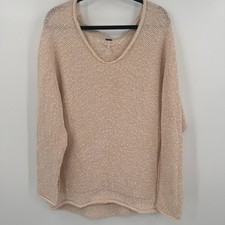 Free People Beige Marled Oversized V-Neck Chunky Knit Sweater Small Slouchy Boho