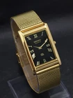 Vintage Seiko Slim Tank Quartz Roman Numerals Black Dial Wrist Watch