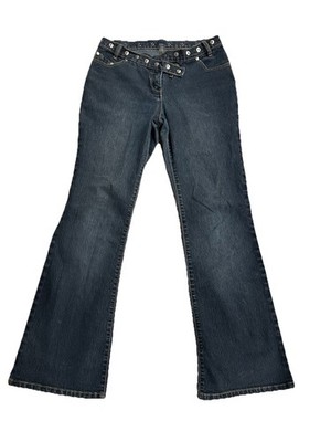 VTG Women's Low Rise 90's Y2K Studded Crossover Waist Flare Dark Jeans Sz 31 / 9