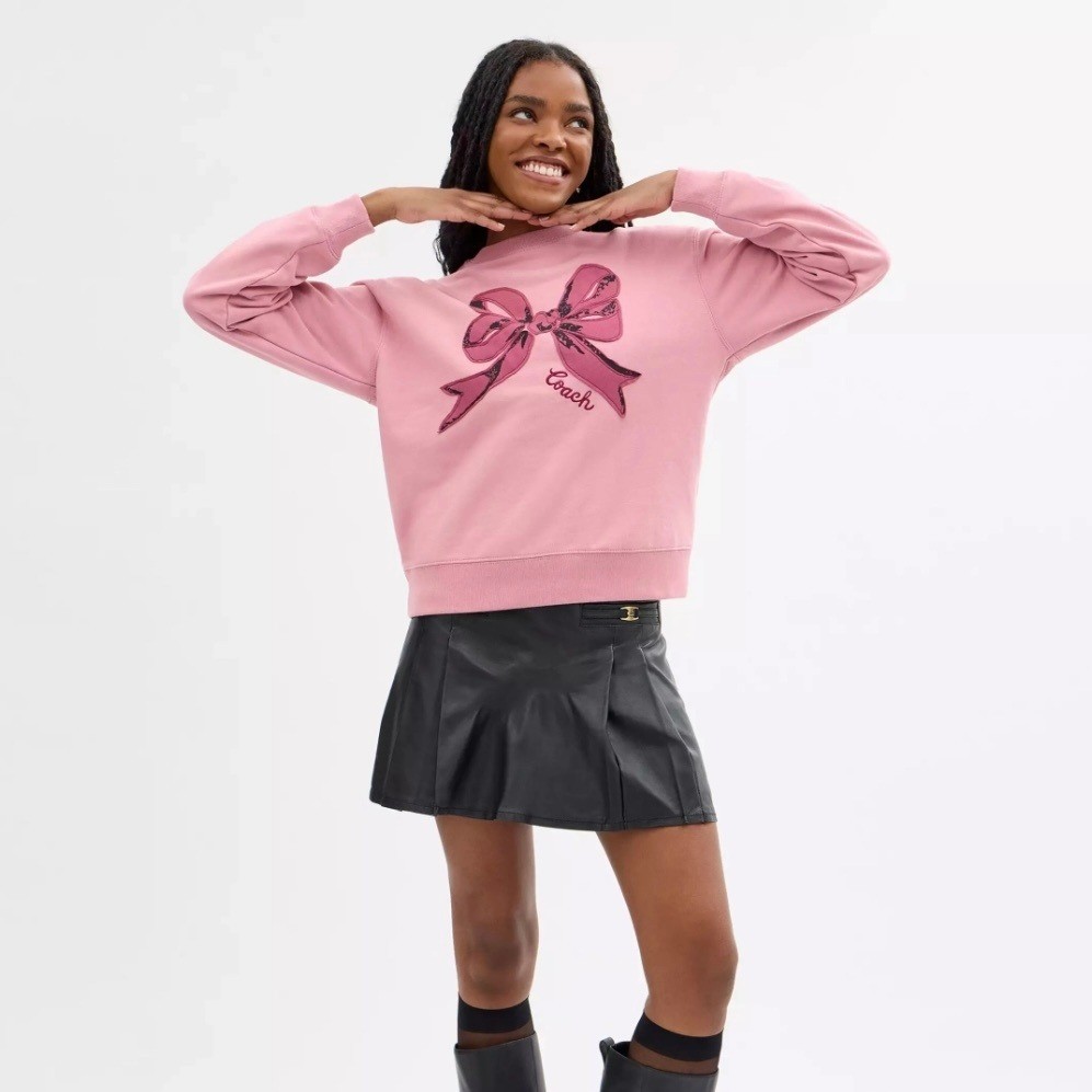 COACH ボウ クルーネック スウェットシャツ ピンク COACH Bow Crewneck Sweatshirt Womens XS Pink Long Sleeve Pullover