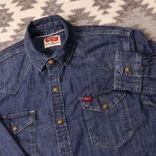 Wrangler Mens Blue Denim Western Shirt Long Sleeve Snap Pocket Indigo Small