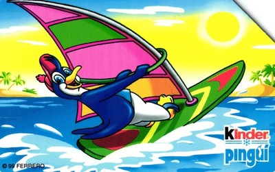 G 1012 C&C 3090 Gebrauchte Telefonkarte Kinder Pinguin Windsurf