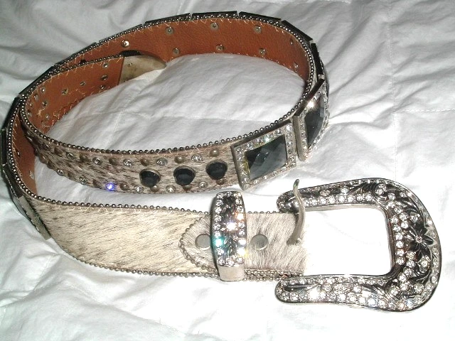 WB Atlas Western Rhinestone Genuine Leather Belt, Medium To Light Gray Tone, 48” Atlas western belt - Gem main image 4