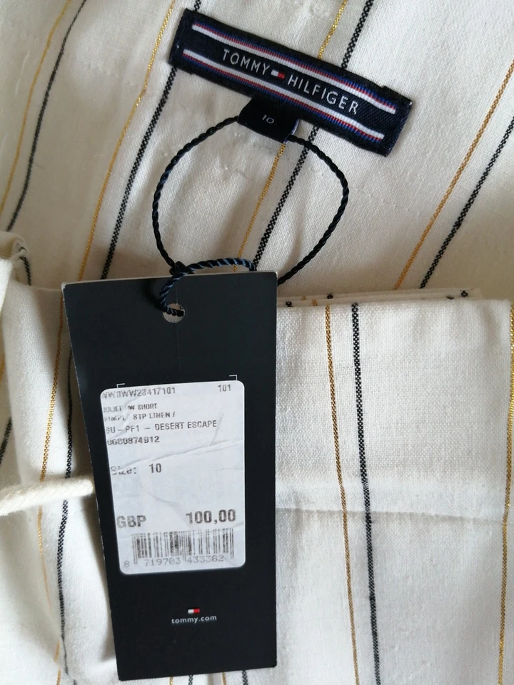 Tommy Hilfiger Shorts Size 10 Desert Escape cream white gold pinstripe NEW - Image 4 of 4