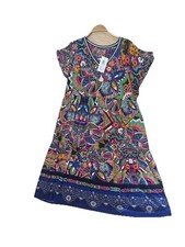 NWT Johnny Was Demarne Dress Women's Large Tiered Tea Length Green Blue Purple