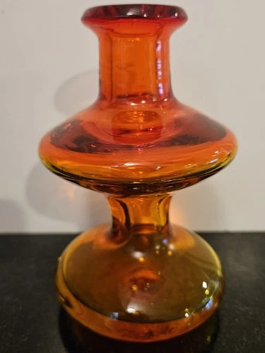VTG Blenko Glass Tangerine Amberina Mushroom 4.75" Mini Bud Vase Husted MCM