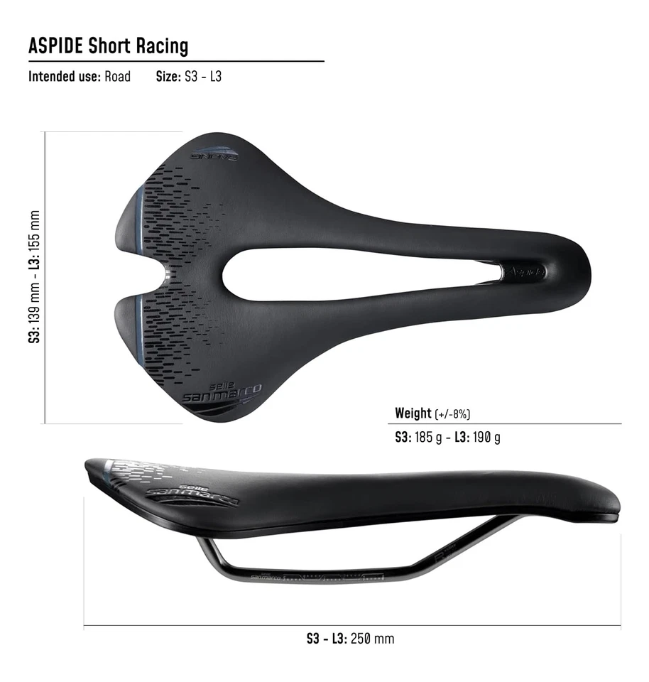 Sillín corto Aspide de carreras de ajuste abierto-manganeso, negro, para hombre, estrecho Foto 2 de 4