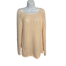 LOFT Womens Open Knit Sweater Med Cotton Pink Coastal Lightweight Minimalist