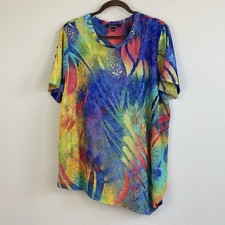 Calessa Women’s Tie Dye Asymmetrical Hem Art To Wear Top Size 1X