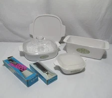 Vintage Corning Ware Green Macrame casserole dishes lids handles 8 PIECE SET