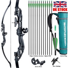 55lbs Archery 53" Takedown Recurve Bow Kit Carbon Arrows Quiver Hunting Shooting