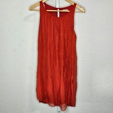 Susy Mix Italy Red Crinkle Silk Sleeveless Dress Lined Women's Size Medium