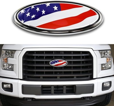Emblem 9INCH Front Grill Decal Tailgate Emblem Oval 9X3.5INCH  Color: Flag Red