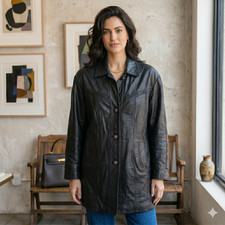 VINTAGE 1980's black leather Peike long braided detailed jacket size medium