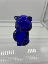 Fenton Art Glass Crystal Cobalt Bear 2.75 In. Mark Stamped Mini Sitting