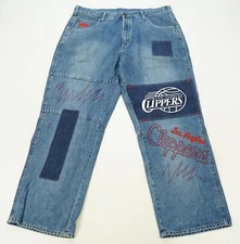 Rare Vintage UNK Los Angeles Clippers NBA Patchwork Denim Jeans 90s 2000s SZ 38
