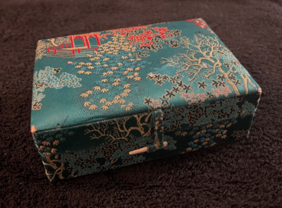 Vintage Chinese Jewelry Box Presentation Box Turquoise Red Yellow Dark Navy