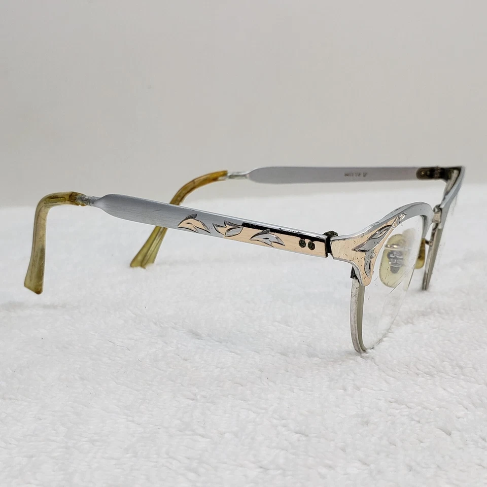 Monturas de gafas Cateye Browline de colección verdaderas 12kt GF aluminio plateado  Foto 4 de 4