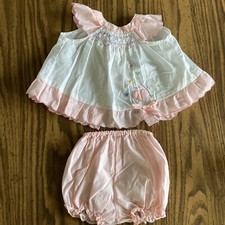 Vintage Mayfair Infant Baby 9 Month 2-Piece Outfit Shirt Diaper Cover 80s Hearts