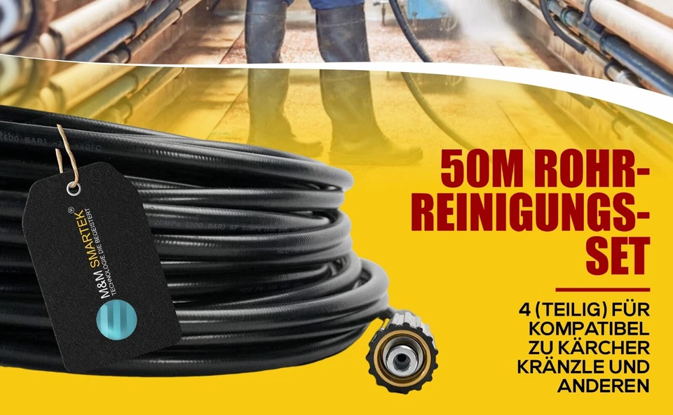 50 M Tuyau pour Nettoyage de Tubes Kärcher Kränzle HD Hds Professional 4-teilig - Photo 2/4