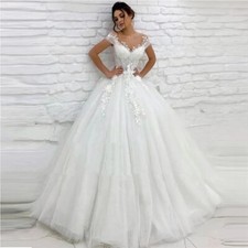 Simple A-Line Wedding Dresses V-Neck Cap Sleeves Lace Appliques Bridal Gowns