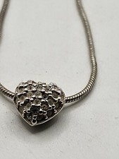 925 Italy Sterling Heart Puffed Crystal Heart Choker Necklace 16" Reversable