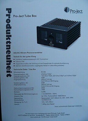 PRO-ject PROSPEKT, TECHNISCHE DATEN, PRO - Ject TUBE BOX, 2 SEITEN, 1 BLATT