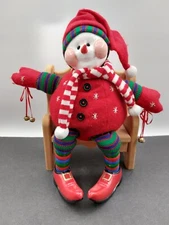 Vtg Snowman Xmas 15"T Vibrant Multi-colored Shelf Sitter Ceramic Head Legs Shoes