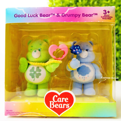 Care Bears Flocked Figures Pack Of 2 Good Luck Bear and Grumpy Bear