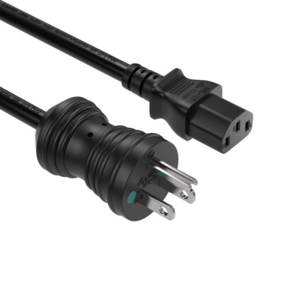 3ft NEMA 5-15P to C13 Hospital Grade Power Cord, 16 AWG, 13A/125V, SJT, Black