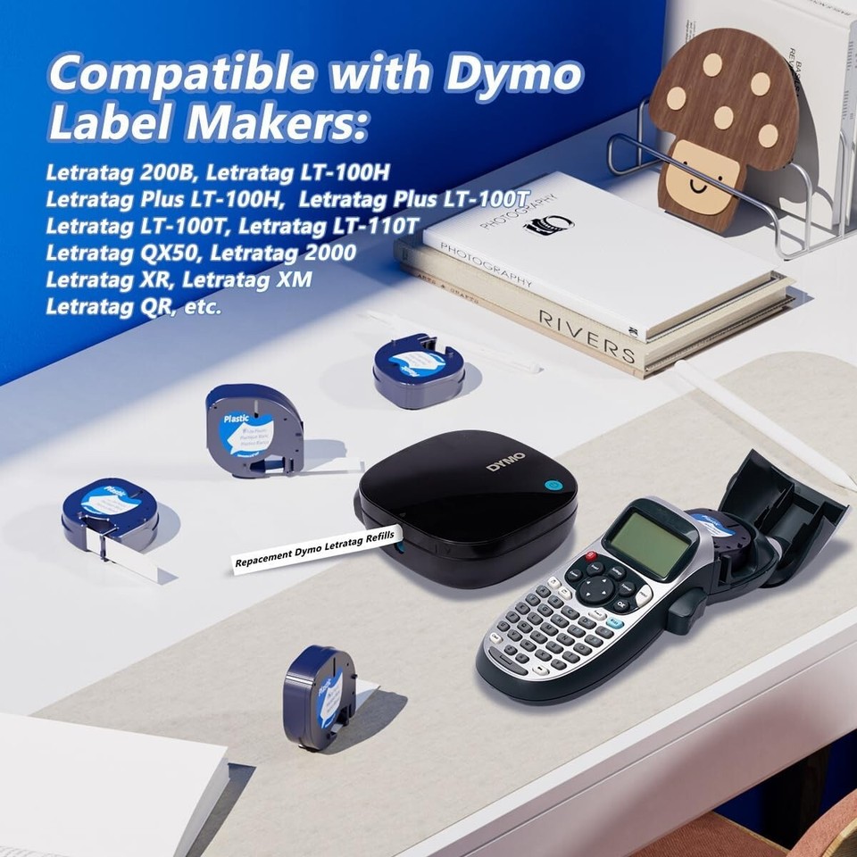4-Pack 91331 Compatible with DYMO LetraTag Refills White Plastic Label