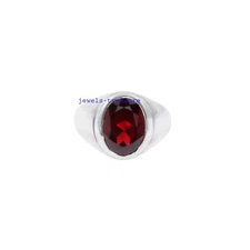 Natural Garnet Gemstone with 925 Sterling silver Ring for Men's #332