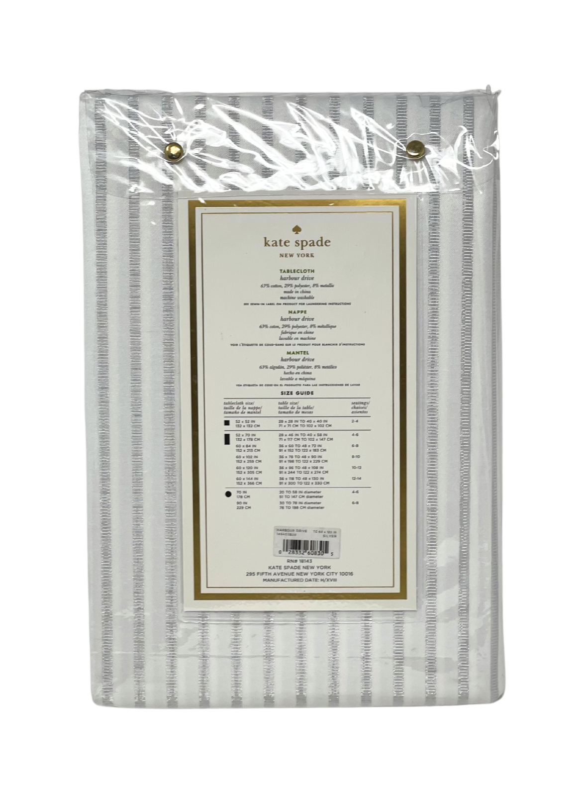 Kate Spade 60" x 120" Holiday Harbour Drive Silver Tablecloth Seats 10