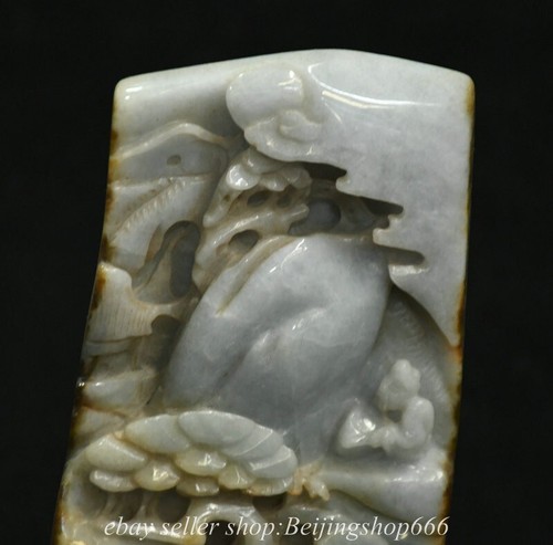 6.8" Chinese Emerald Jade Jadeite Carving Landscape Tree Figure Story Statue - Picture 8 of 10