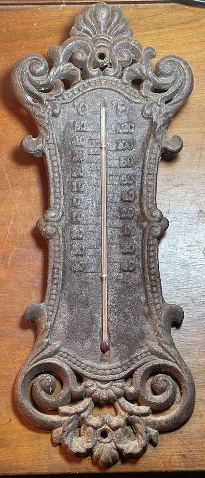 Thermomètre De Jardin Art Nouveau Vers 1900 Fonte De Fer Graduée - Photo 1/4