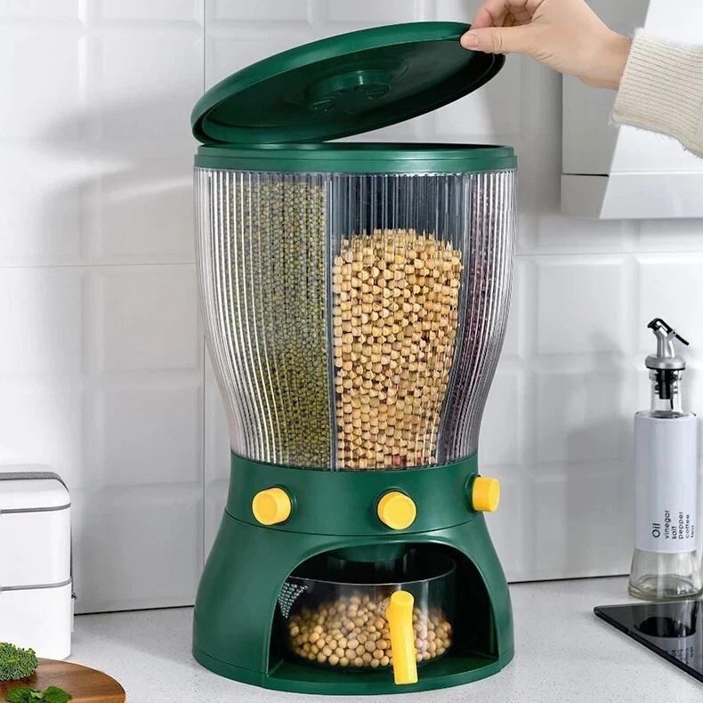 Rice Dispenser , Multipurpose Food Storage Container, 4 Grid Rotatable