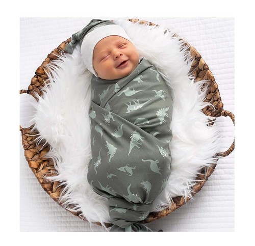 Baby Boy Receiving Blanket Swaddle Blanket Newborn Wrap Sack Headband Set -Di...